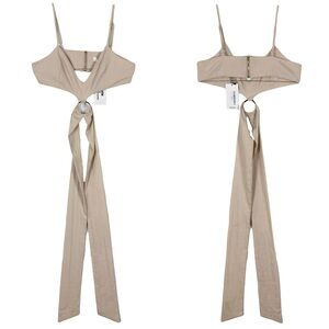 nwt MISSPAP MISS JOSLIN Top US 8 Beige Crop Gold-Ring&Zip Tie-Bow Adjust-Strap